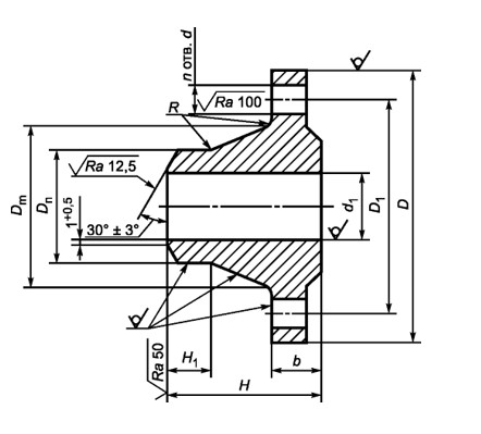 Размеры фланцев стальных приварных встык, тип 11