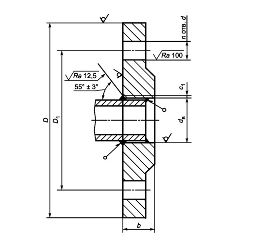 Таблица размеров фланцев стальных плоских приварных, тип 01